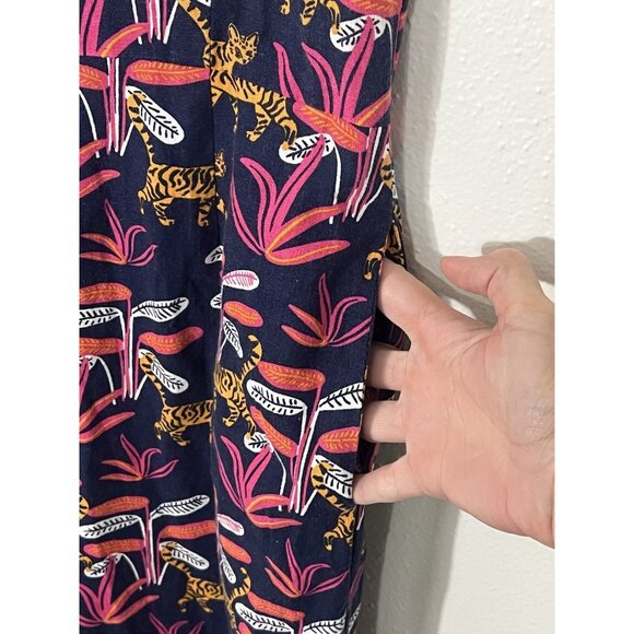 ModCloth Bold Notion Cat Jumpsuit Size Small Linen Blend Colorful - Picture 5 of 16